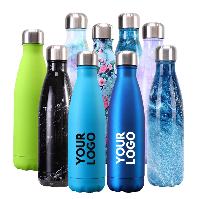 500ml Rubber Paint Colors Eco-Friendly Stainless Steel Vacuum Insulated Double Wall Cola Shaped Sports Water Bottle Lid Travel