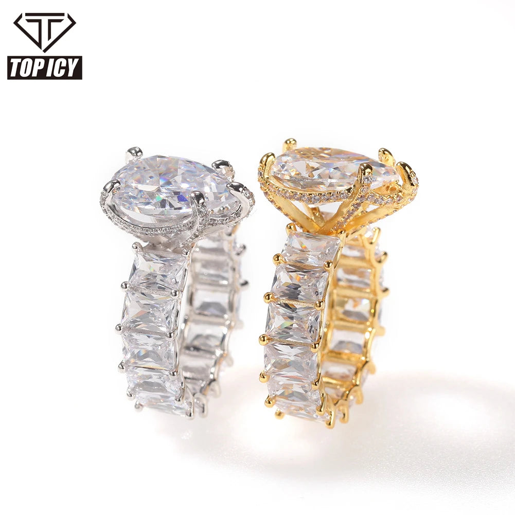 Big Stone Bling Bling INS Hot Selling Exaggerated Girl Ring pink Silver Crystal Zircon Brass Iced Out Party Ring for Women