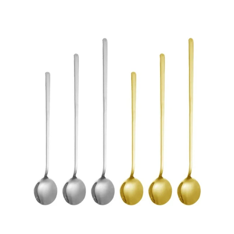 Wholesale Stainless Steel Long Handle Small Round Spoon Creative Coffee Spoon Household Dessert Milk Tea Stirring Ice Spoon