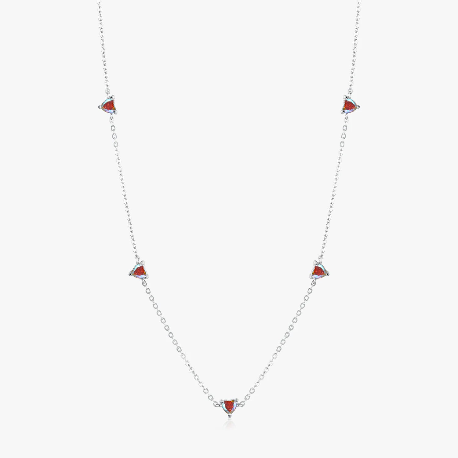 925 Sterling Silver Fine Jewelry Accessories Colorful Zirconia Short Choker Necklace Heart Charm Necklace for Women