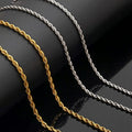 Wholesale Hip Hop 3mm Silver Gold Rope Chain Necklace for Women Mens Body Waist Filled Chain Stainless Steel Twist Rope Chain