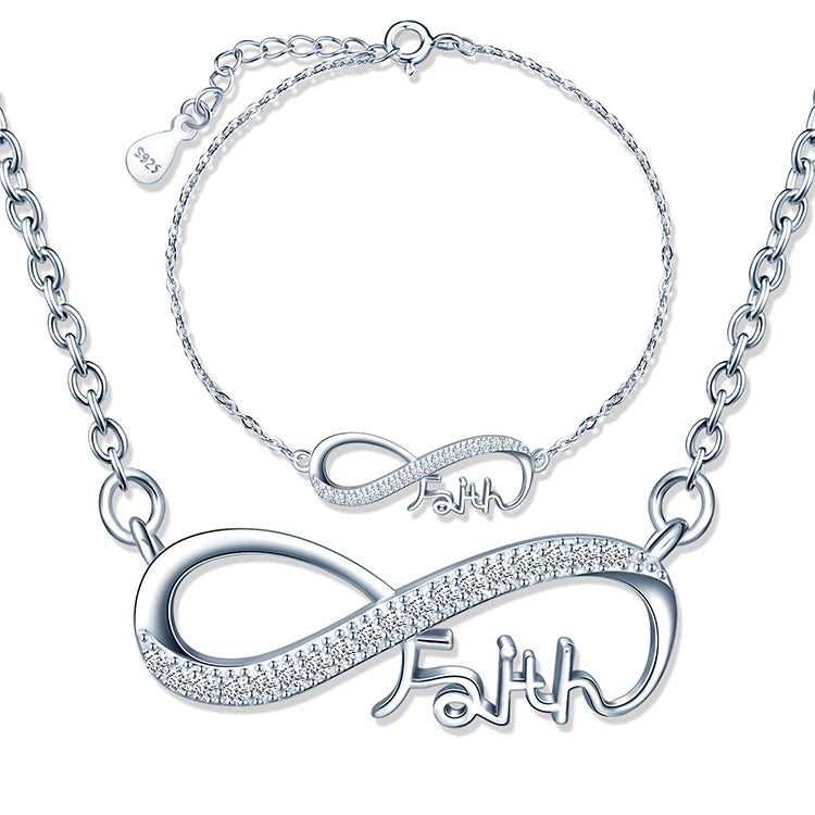 Infinity Faith Bracelets Necklaces 925 Silver Jewelry Sets for Women