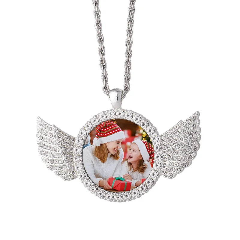 Angel wings Jewelry Necklaces Sublimation Blank Rhinestones Necklaces Fashion Jewelry Necklaces