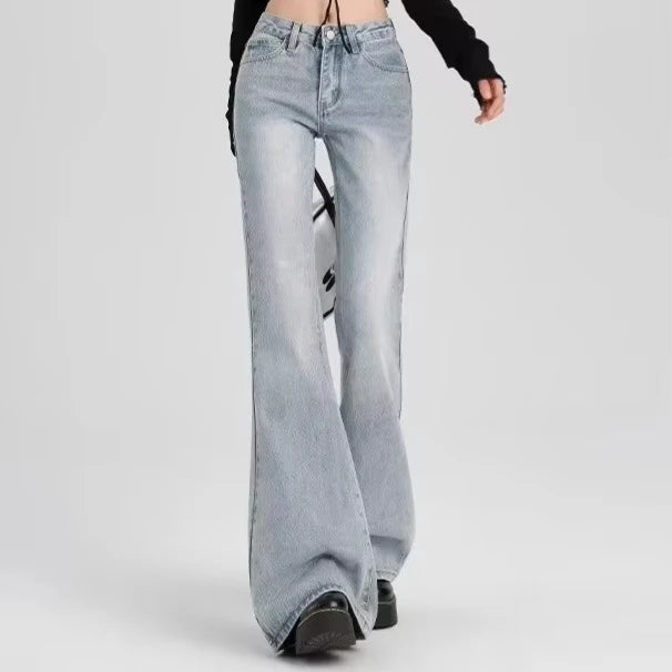 New Women's Hot Jeans Slimming European and American Style Casual Versatile Low Waist Washed Denim Trousers for Women