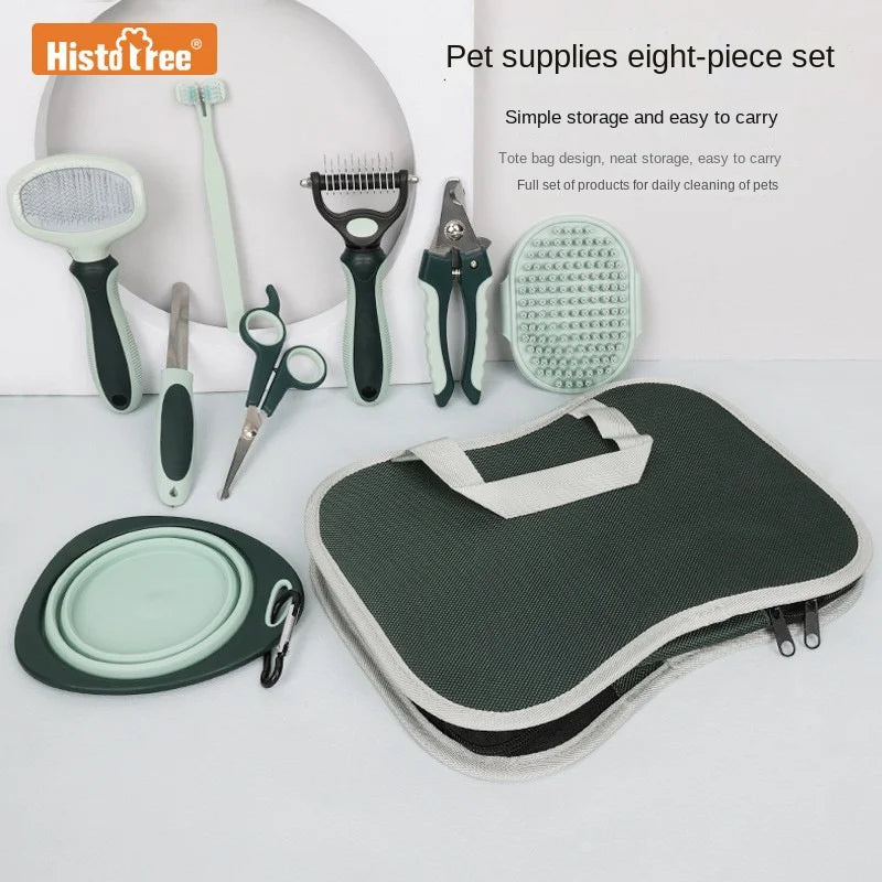 UniLink Eco-friendly Set of Plastic Dog Grooming Products Hair Removal Comb Bath Brush Toothbrush Bowl Basin for Beauty Care