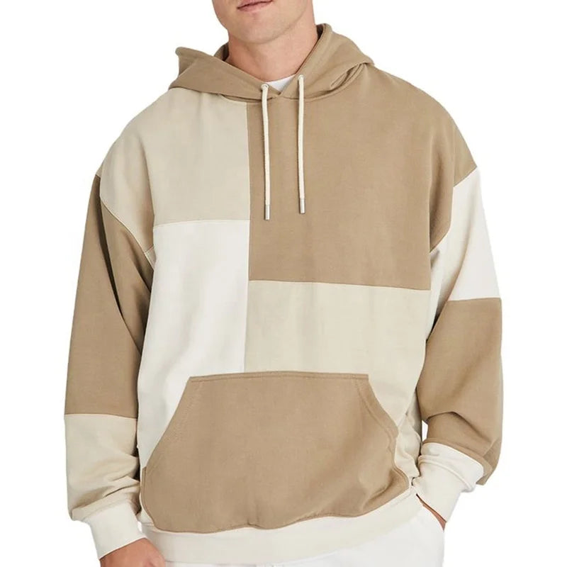 Wholesale Custom Men Hoodies Vendors 100 Cotton Heavy Weight Splicing Oversized Streetwear Vintage Pull Over Hoodie for Men