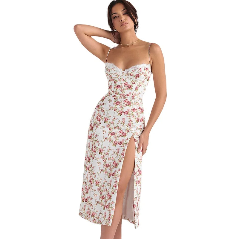 Spring Hot Selling Women's Wear New Small Flower Split Strap Skirt