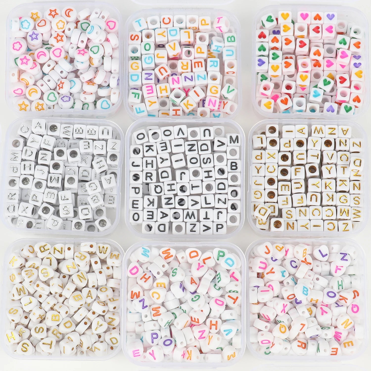 100pcs Mixed Square/Heart Alphabet Letter Beads 7x4mm 6x6mm 7x7mm for Jewelry Making DIY Accessories