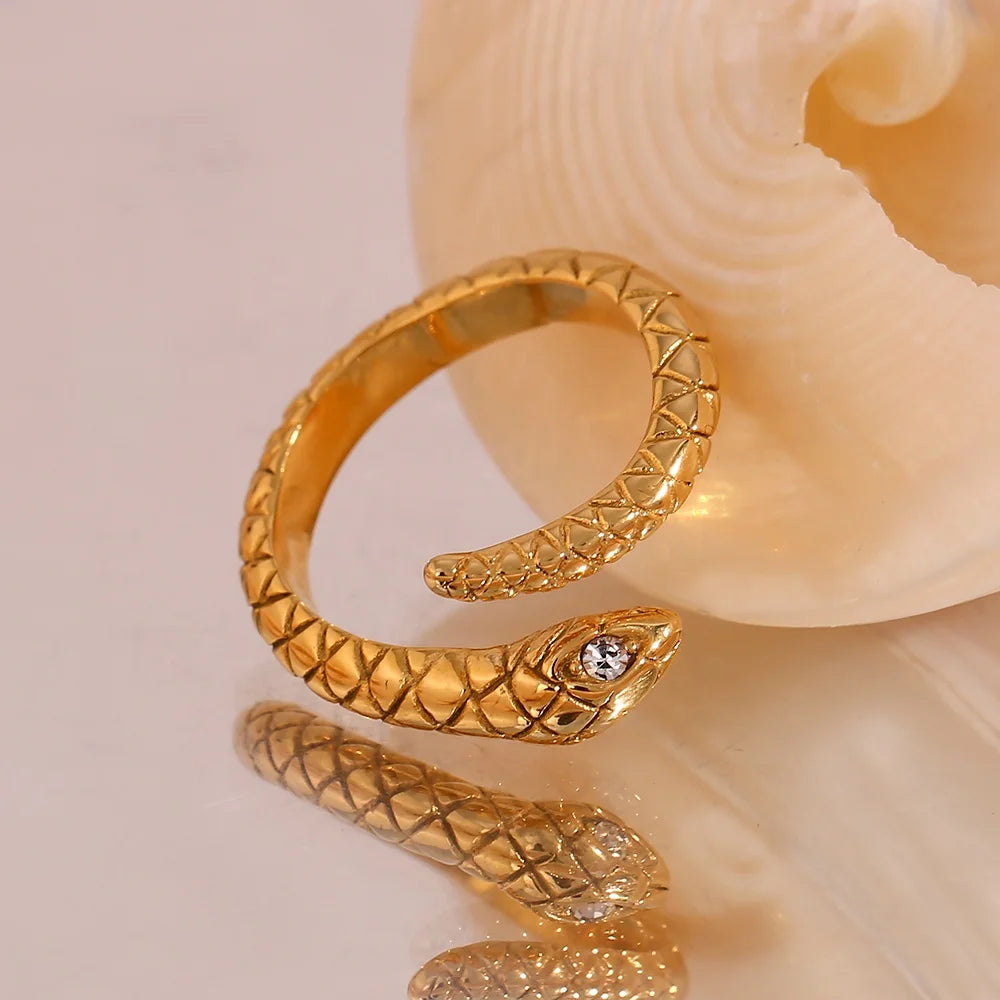 Dreamshow Jewelry New Design Adjustable Snake Ring 18k Gold Plated Stainless Steel Adjustable Rings for Women