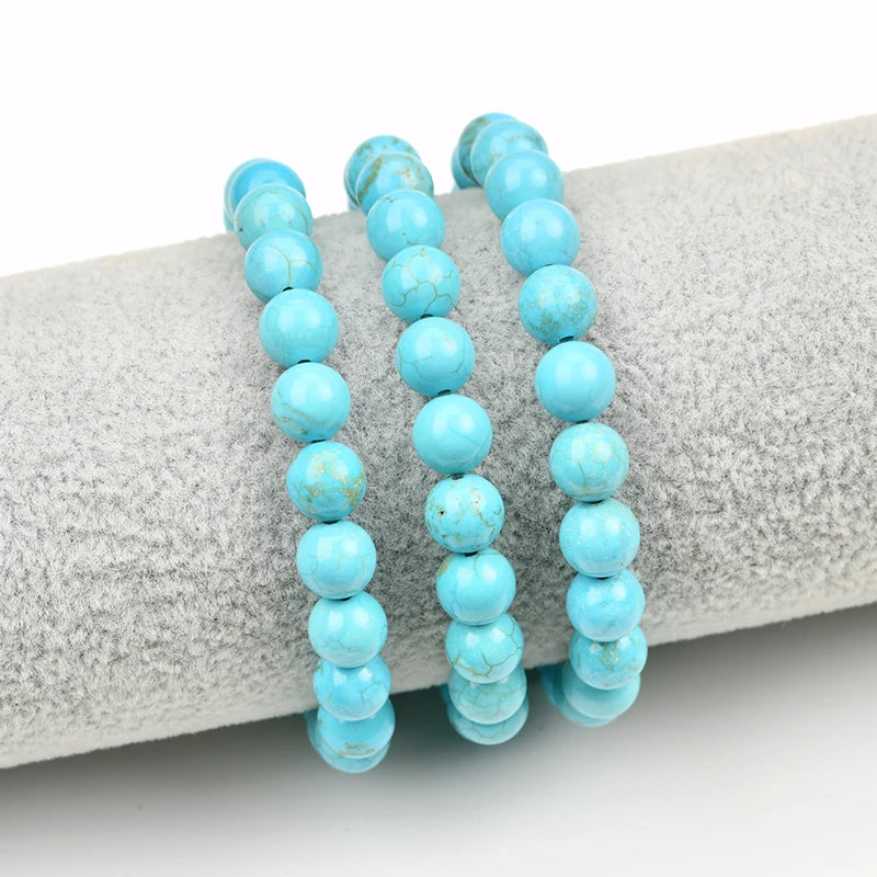 Natural Stone Bracelets Healing Crystal 8mm 7A Blue Stabilized Turquoise Beaded Bracelet Wristband Jewelry