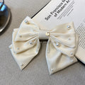 Korean New Fashion Hair Accessories Summer Satin Pearl Big Bow Hair Clip Women Advanced Spring Clip