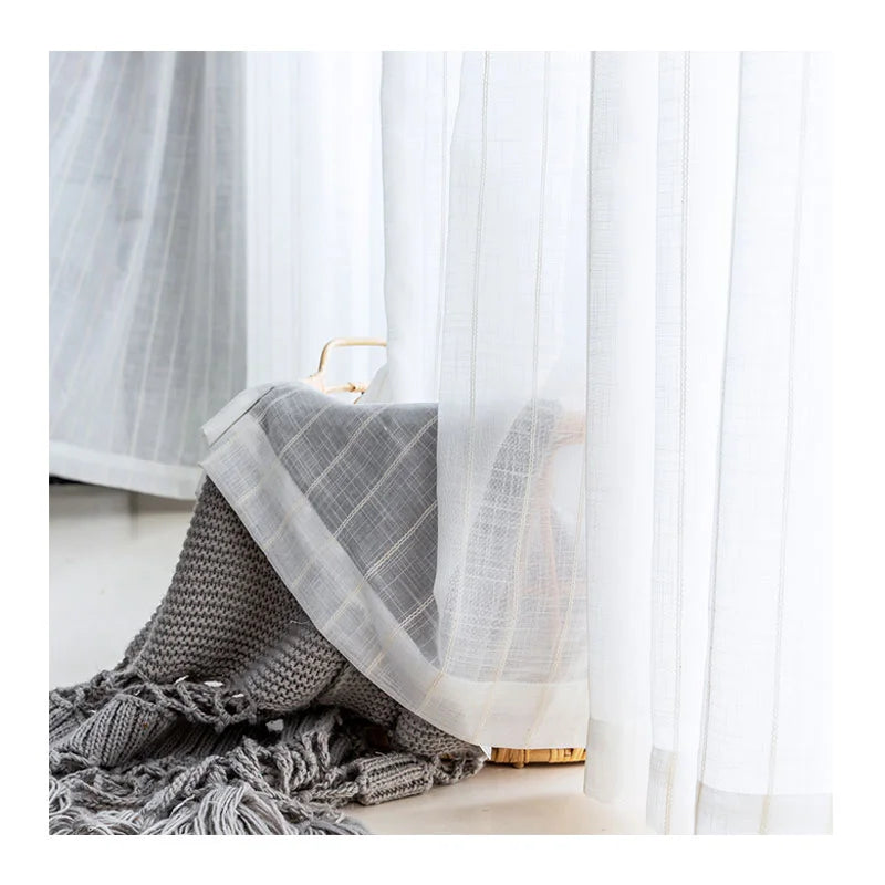 Innermor 100% Polyester Tulle Curtain with Dried Leaves Pattern for Living Room Bedroom European American Style Sheer All-Season