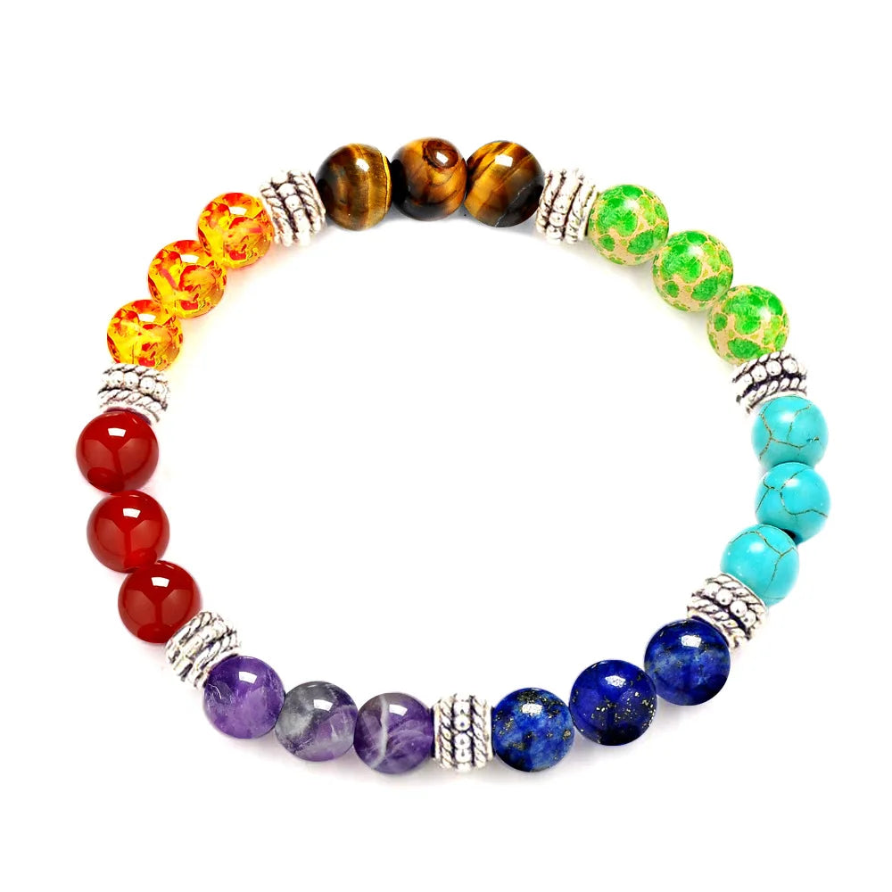 Health 7 Chakras Healing Stone Bracelet Elastic Yoga Mala Beads Meditation Diffuser Bracelet Men Women