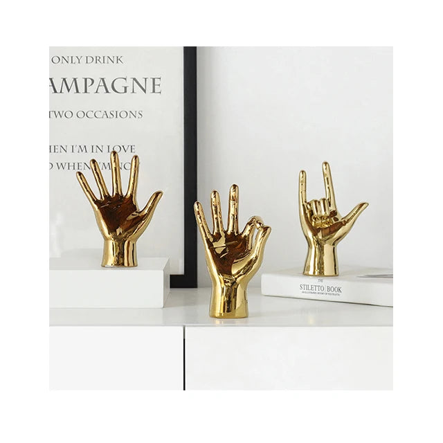 2025 Hot Sale Resin European Resin Creative Hand Electroplating Gold Color Finger Ornaments Living Room Desktop Home Decoration