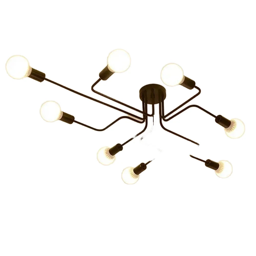 Vintage Wrought Iron Ceiling Pendant Lamp Multiple Rod Hanging E27 Bulb Home Indoor Lighting Fixtures