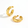 High End PVD 18K Gold Plated Chunky Twisted Lightweight Hollow Stainless Steel Hoop Earring Fashion Jewelry