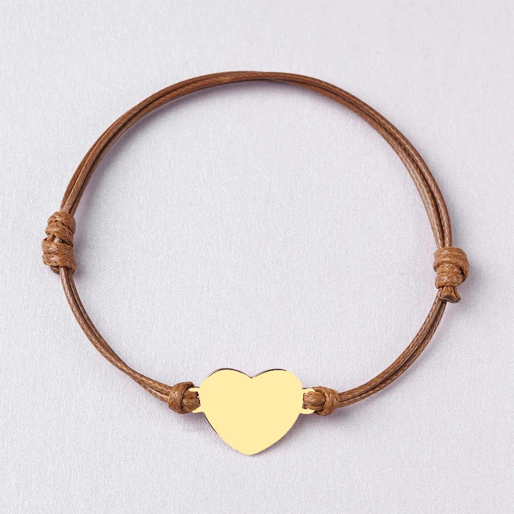 Engraving Custom Name Bracelet Stainless Steel Engraved Personalized Adjustable Date of Birth Women String Rope Heart Bracelet
