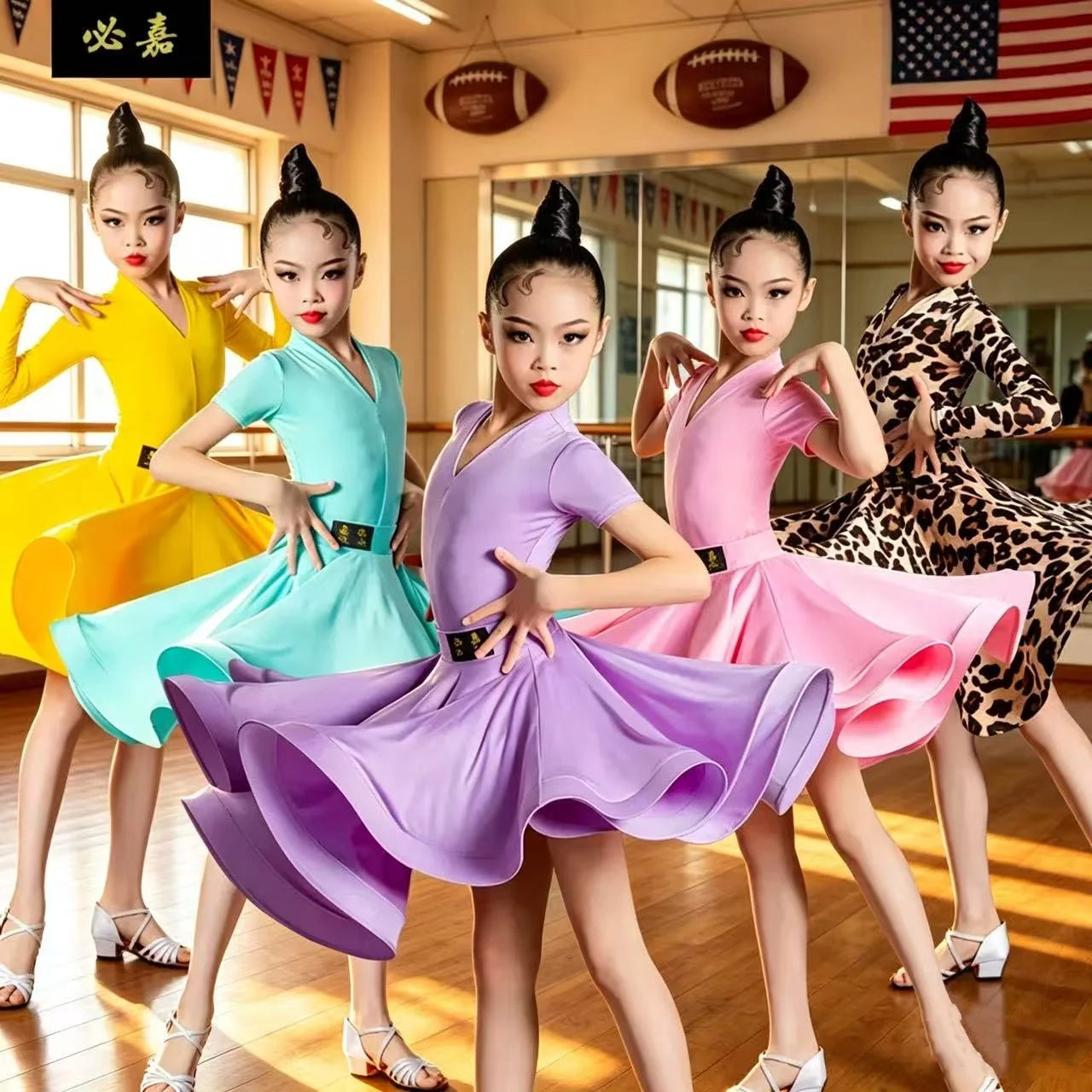 Girls Short Sleeve Latin Ballroom Dance Dress Professional tango Salsa Dancewear Rumba Samba Costume with Shorts