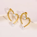 Fashion Cubic Zirconia Imitation Pearl Stud Earrings Heart Shaped Gold Plated Stainless Steel Earrings Wedding Jewelry for Women