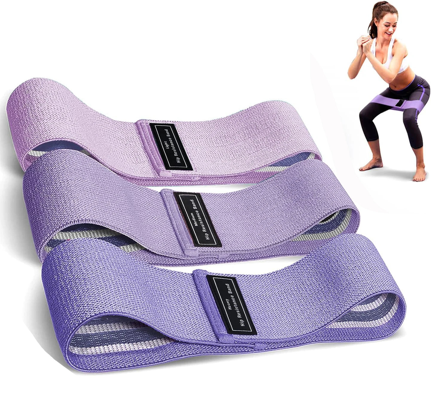 Custom Logo Polyester Fabric Elastic Hip Resistance Bands Set 3 Yoga Exercise Workout Bands for Gym Fitness Physical Therapy