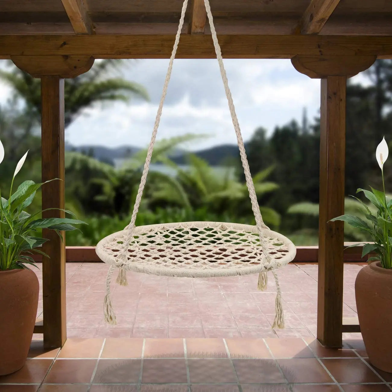 GSD Macrame Swing Chair Outdoor Garden Swing Chair Hammock Tassels High Quality Indoor Rope Hanging Hammock Chair Swing Hammock