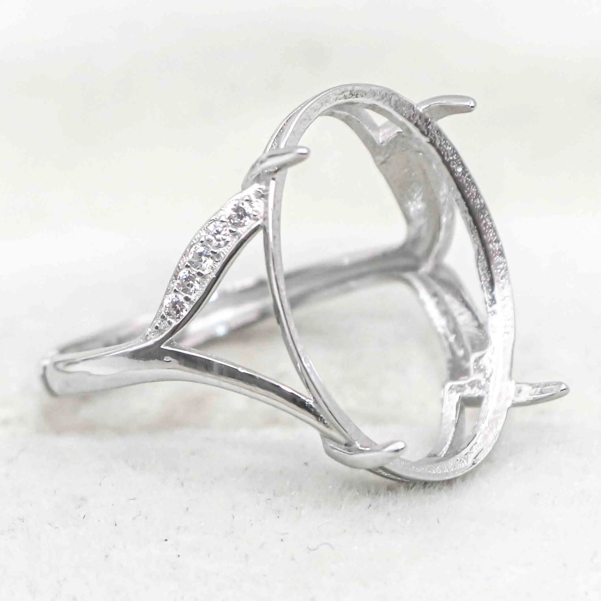 Sterling Silver 11*13/14*19/15*20/16*24/17*21mm Semi Mount Ring Empty Support Blank Setting Without Center Stone for DIY Inlay