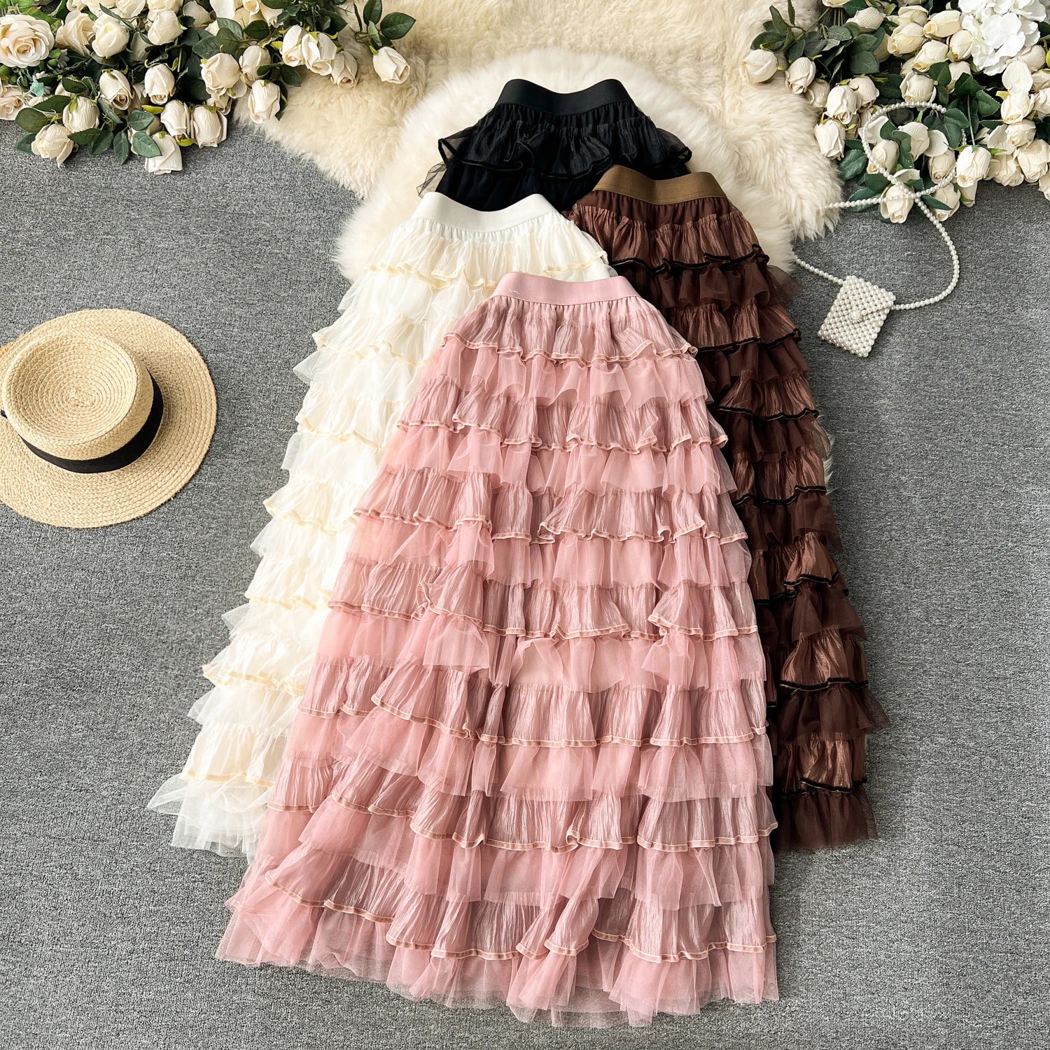 Winter A-Line Skirt Women Casual High Waist Mesh Midi Skirts for Girls Elegant Skirt Clothes Women Wholesale