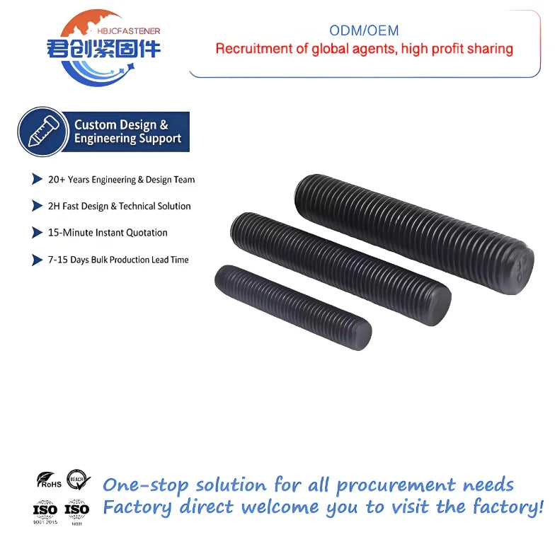M10 Steel Hex Head Black Plated Threaded Rod M8 Carbon Steel Industrial Use Available 25mm/50mm/150mm Lengths Full Thread Stud