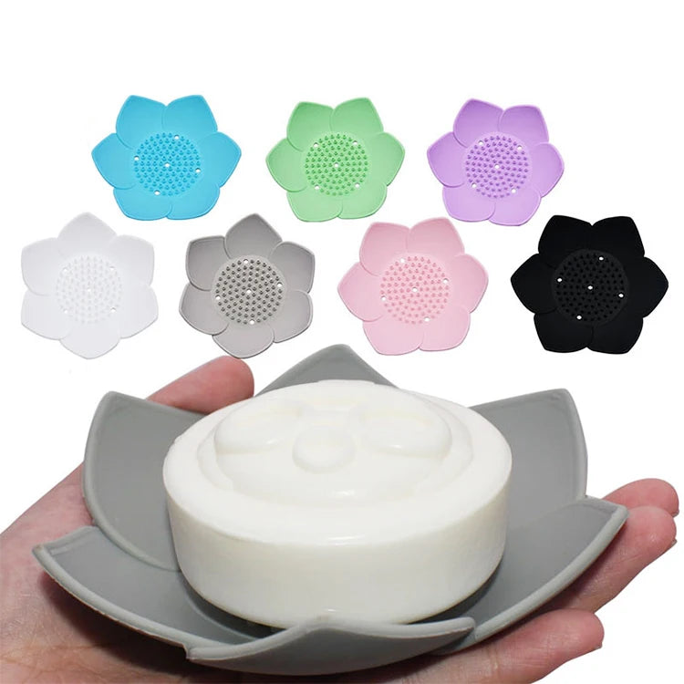 BPA Food Grade Silicone Soap Box Flexible Lotus Flowers Bathroom Shower Soap Dish Durable Non-Slip Soap Tray Holder