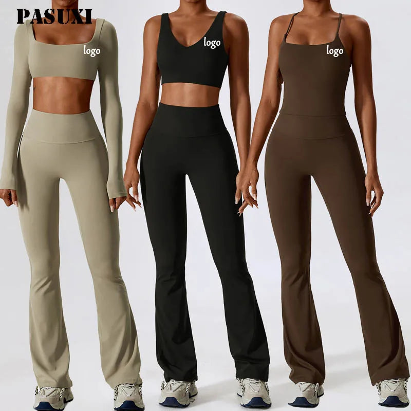 PASUXI 2025 Yoga Sets Two 2 Pieces Sports Top Women Yoga Leggings Sportswear Workout Clothes Activewear Gym Pants Fitness Bras
