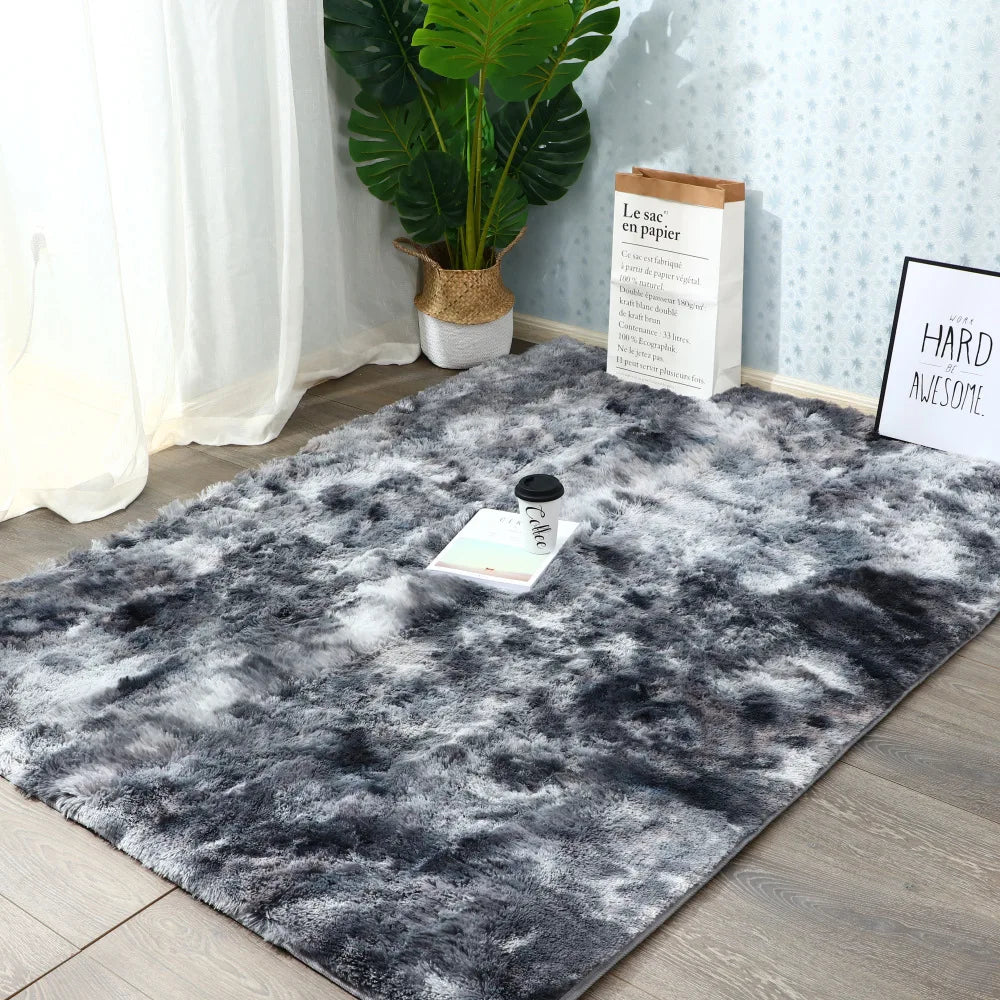 MU Nordic Machine Washable Luxurious Soft Plush Tie-dye Gradient Carpet Area Rugs Shaggy Bedroom Luxury Area Modern Rug