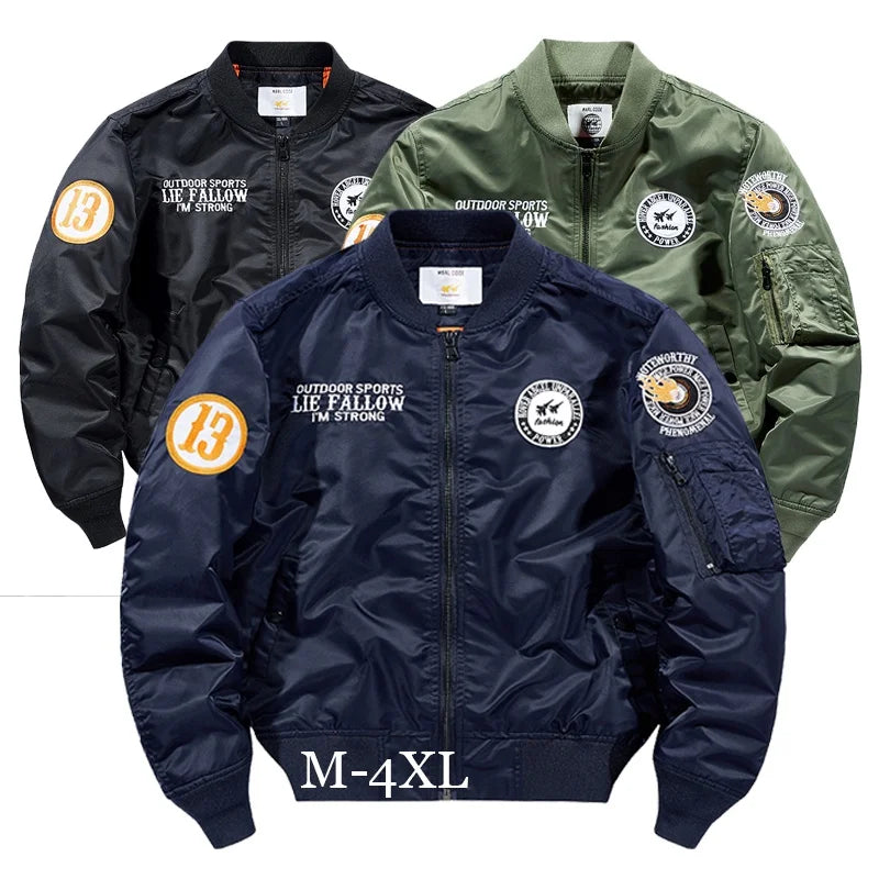 2022 Spring Men's Plus Size Zipper Tiger Embroidery NASA Patches Waterproof Breathable Bomber Windbreaker Jacket OEM