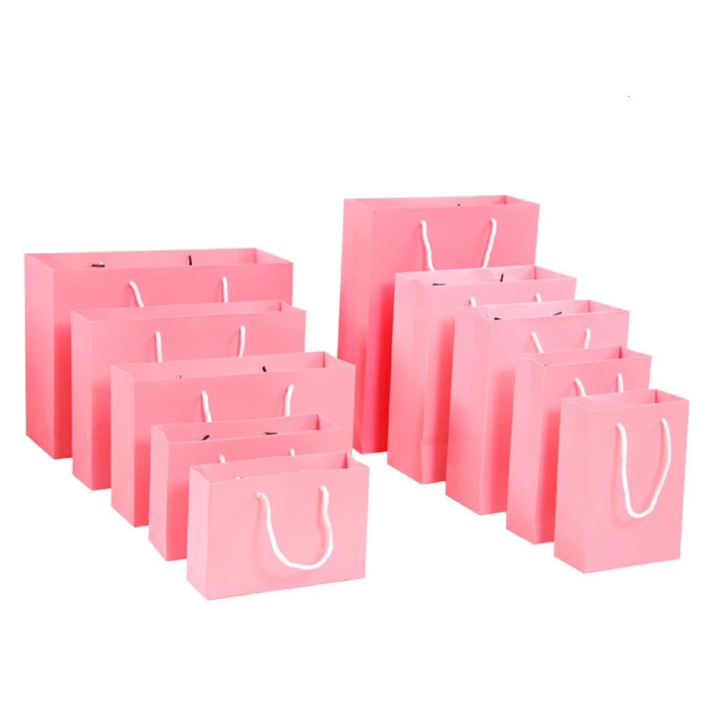 Custom Logo Printed Gift Paper Bag for Clothes Pink Matte Garment Clothing Boutique Packaging Bags