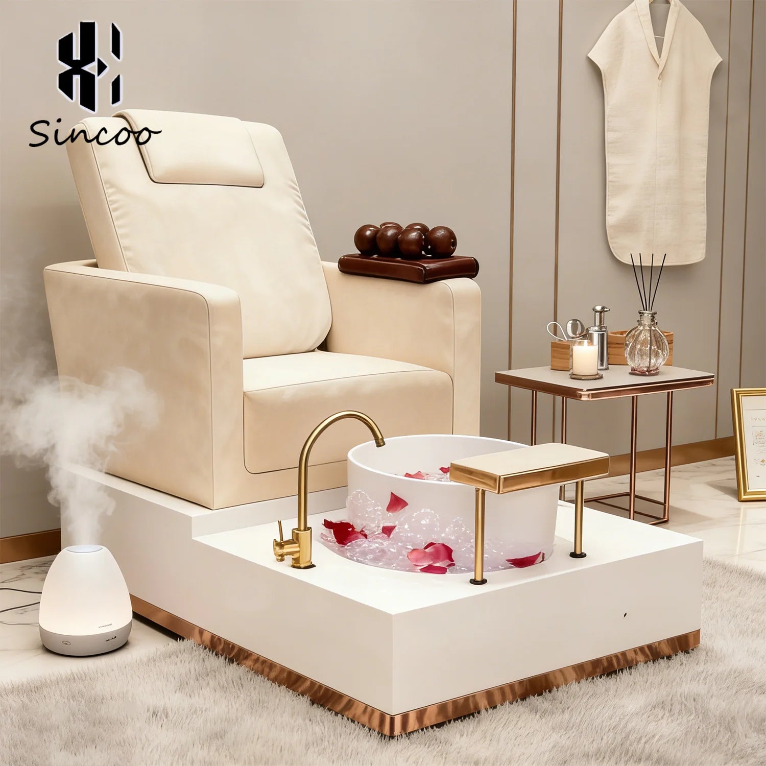 Luxury Integrated Base Pedicure Chair with Colorful Lights Customizable Colors Foot Massage Chair