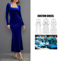 OEM Custom Women's Clothing Backless Square Neck Hip-wrapped Long-sleeved Velvet Fishtail Maxi Dress Banquet Party Dress