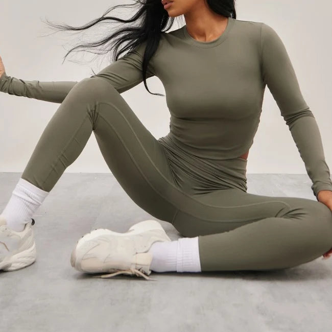 Long Sleeve Yoga Set for Women Fitness Sport Wear Women Active Sport Yoga Leggings Sets Crop Top Workout Backless Sexy Set