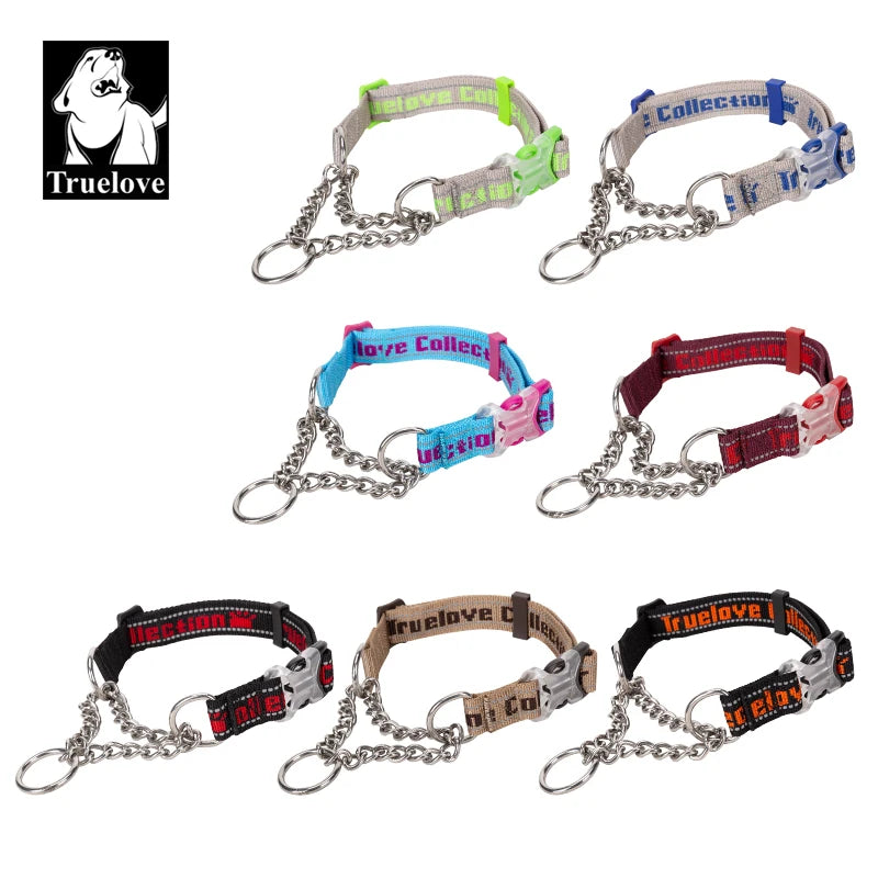 Turelove Wholesale Heavy Duty Stainless Steel Movable Chain Dog Collar Nylon Reflective Outdoor Training No Pull Pet Dog Collar