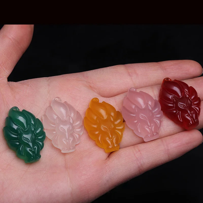 Wholesale China Style Natural Gemstone Women Fine Jewelry Ice Agate Chalcedony Green Jade PI Xiu Nine-Tailed Fox Pendant for Man