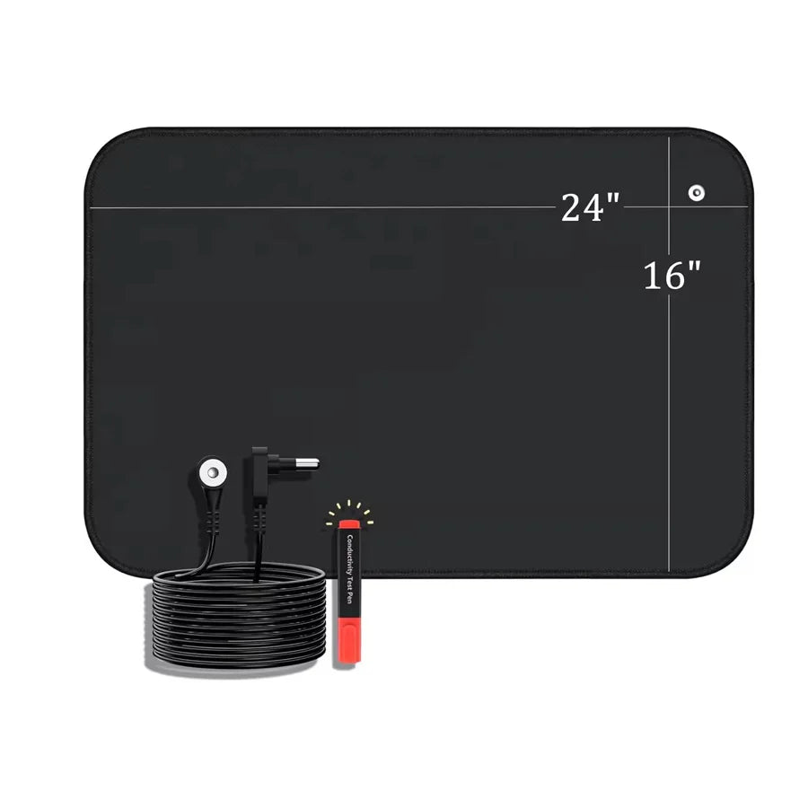 16x24" Eco-friendly Black Function Leather & Carbon Leather Desk Mat with Tester Pen Grounding Earthing Mat
