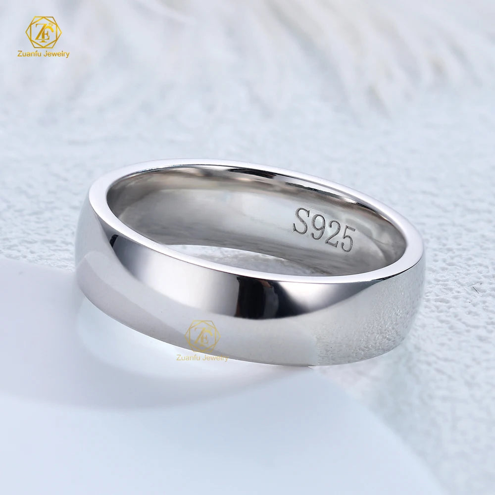925 Sterling Silver 6mm Width Plain Wedding Ring Band for Man Moissanite Wedding Ring Band