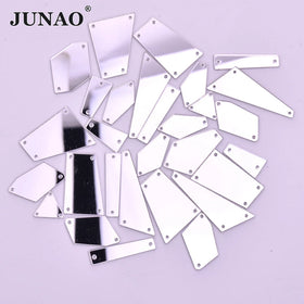 JUNAO 100pcs Irregularly Shapes Acrylic Stones Gold Sew on Rhinestones Mirror Sparkly Mix Shape Rhinestones for DIY Dress