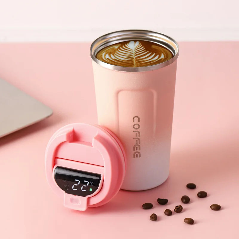 Custom Vacuum Insulated Thermos Temperature Display Smart Stainless Steel Tumbler Travel Coffee Mug Cup with Lid