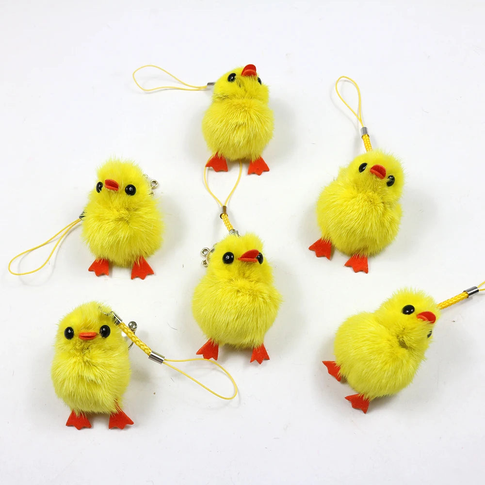 2025 New Yellow Chicken Yellow Duck Mink Fur Keychain Custom Charm Keychain