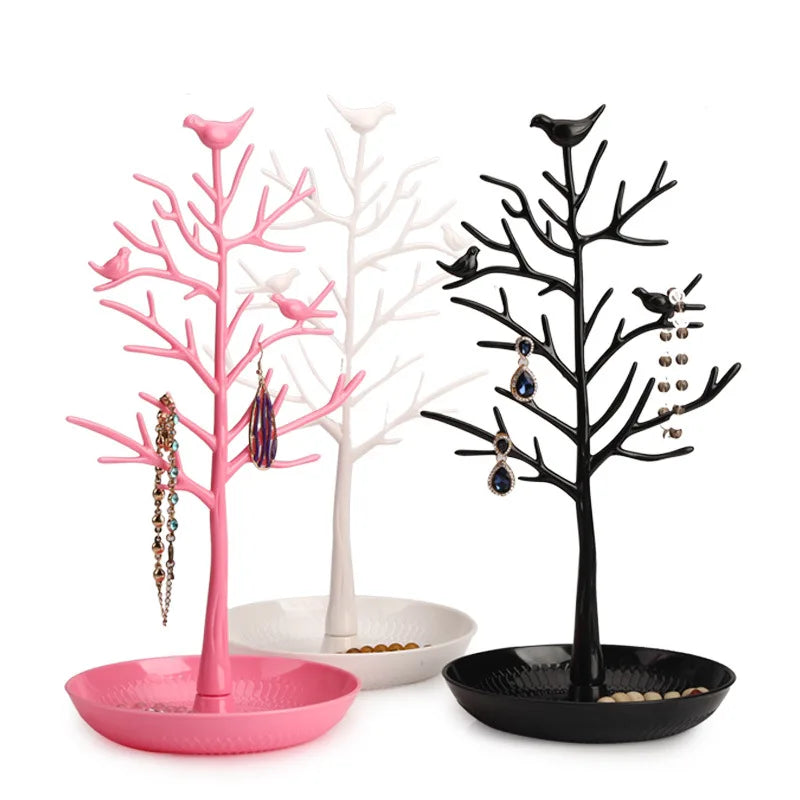 Creative Bird Tree Jewelry Stand with Hand String Display for Necklace Ring Storage Tray Type Jewelry Display Props