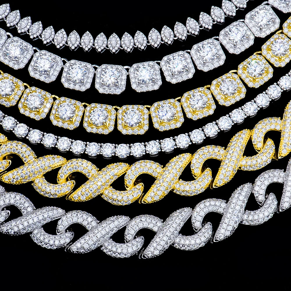 Xingyue Hip Hop Jewelry Iced Out Big Size square Marquise Clustered Moissanite Diamond Tennis Chain Bracelet Necklace Setting