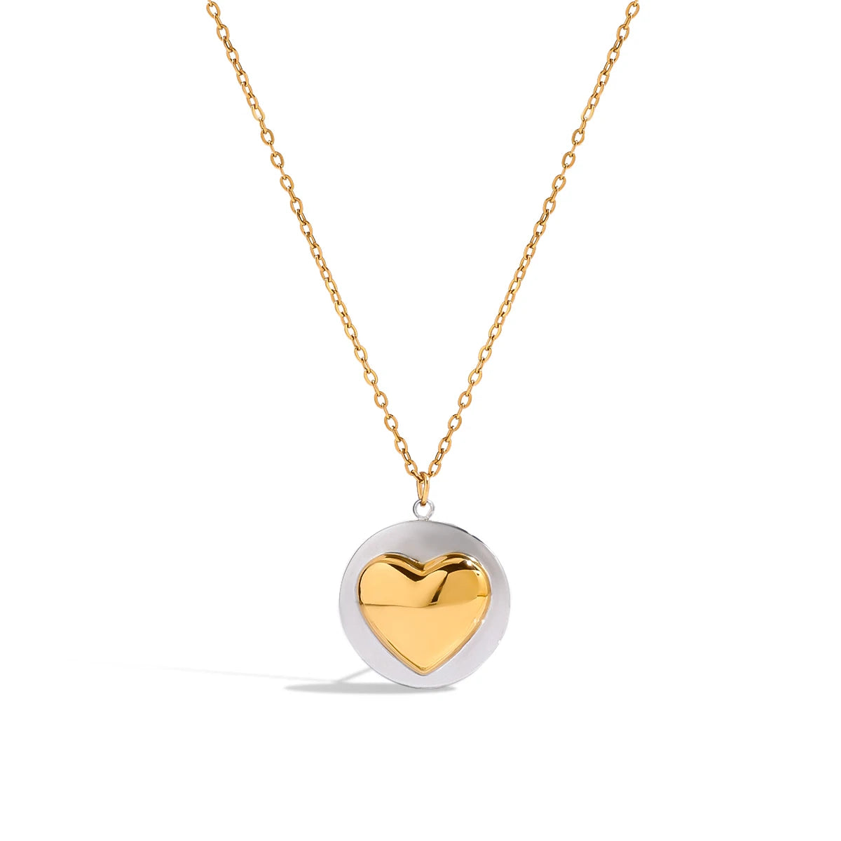 J&D Classic Style Love Pendant Romanic Convex Two Tone Cute Heart Pendant Necklace