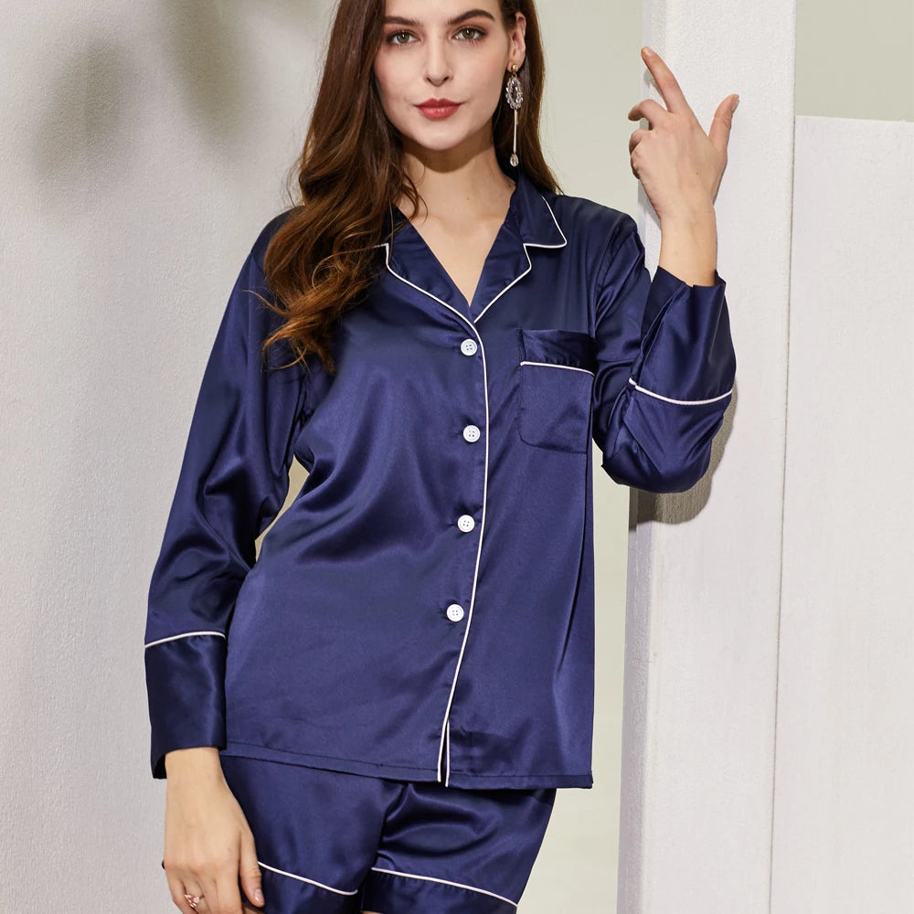 Fung 6002 Wholesale Pyjamas Women Sleepwear Long Sleeve Silky Pyjamas 2 Piece Satin Pajamas Sets