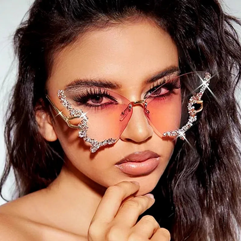 2025 New Y2k Vintage Rimless Sun Slugs Women Trend Summer Ladies Eyewear Diamond Butterfly Sunglasses Women