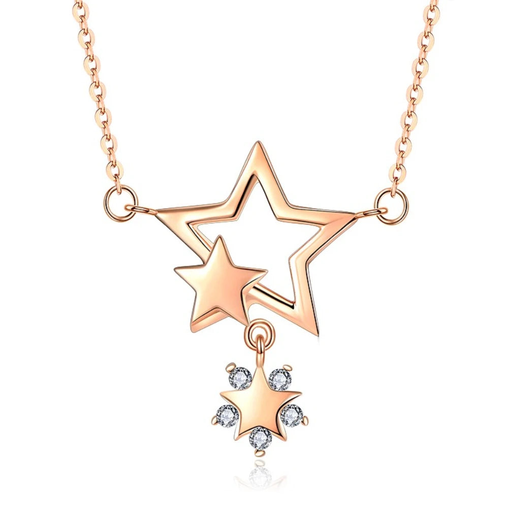 YILUN 925 Sterling Silver Shining Star Pendant Necklace 18K Rose Gold Plated Cubic Zirconia Dainty Necklaces Jewelry for Women