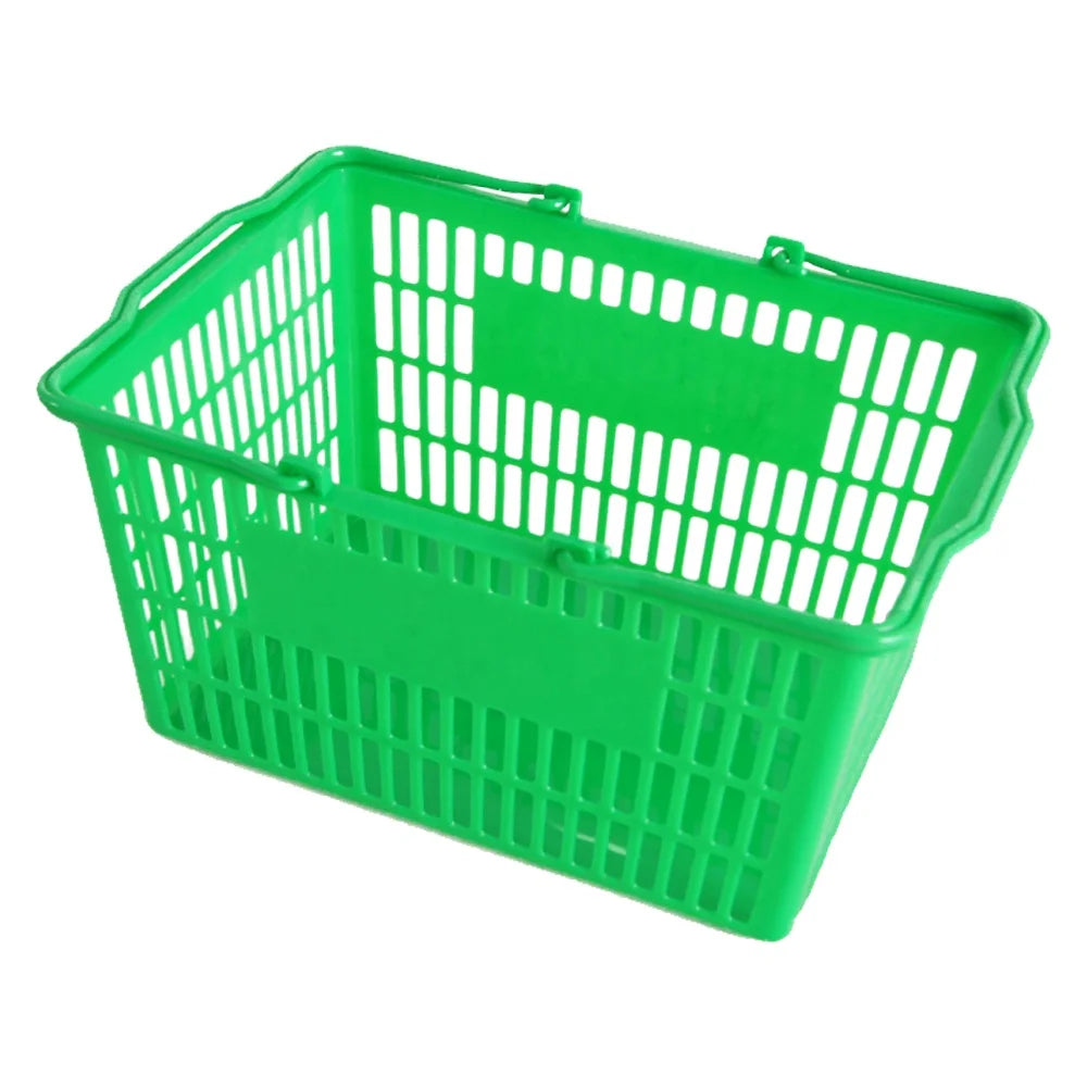 Eco-friendly Green HDPP Plastic Basket 22L Supermarket Double Handle Shopping Basket for Shopping Mall